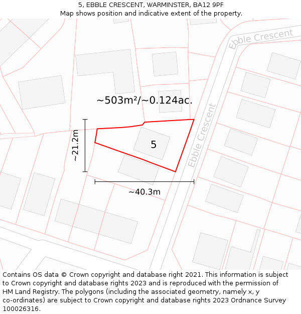 5, EBBLE CRESCENT, WARMINSTER, BA12 9PF: Plot and title map