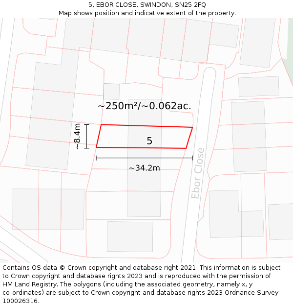 5, EBOR CLOSE, SWINDON, SN25 2FQ: Plot and title map