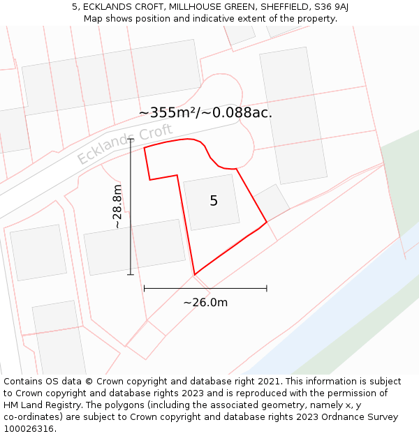 5, ECKLANDS CROFT, MILLHOUSE GREEN, SHEFFIELD, S36 9AJ: Plot and title map