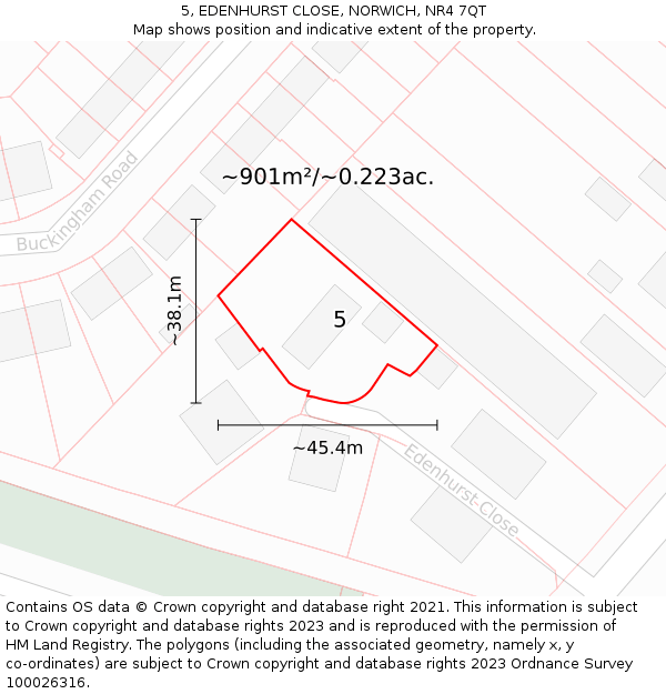 5, EDENHURST CLOSE, NORWICH, NR4 7QT: Plot and title map