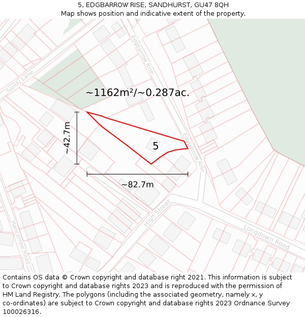 5, EDGBARROW RISE, SANDHURST, GU47 8QH: Plot and title map