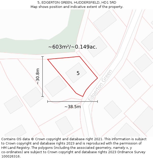 5, EDGERTON GREEN, HUDDERSFIELD, HD1 5RD: Plot and title map