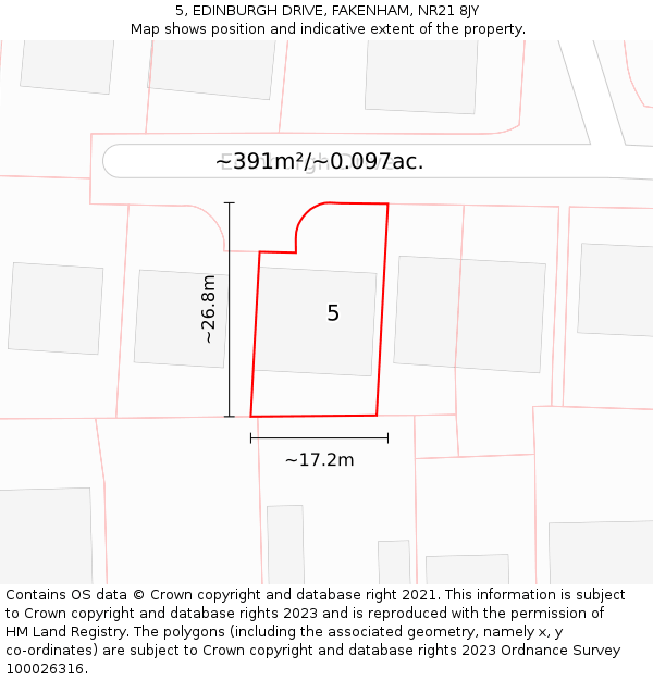 5, EDINBURGH DRIVE, FAKENHAM, NR21 8JY: Plot and title map