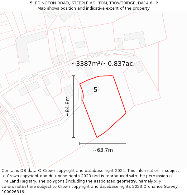 5, EDINGTON ROAD, STEEPLE ASHTON, TROWBRIDGE, BA14 6HP: Plot and title map