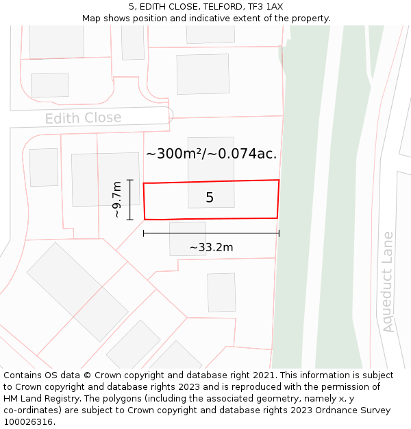 5, EDITH CLOSE, TELFORD, TF3 1AX: Plot and title map