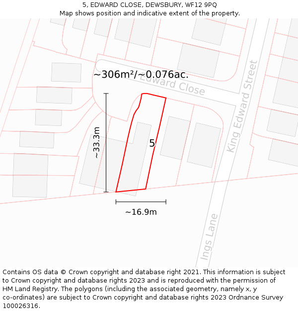 5, EDWARD CLOSE, DEWSBURY, WF12 9PQ: Plot and title map