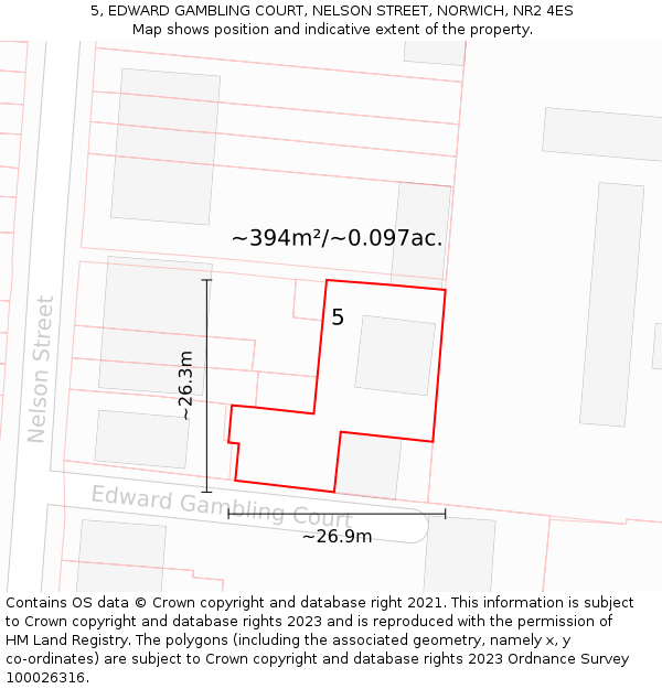 5, EDWARD GAMBLING COURT, NELSON STREET, NORWICH, NR2 4ES: Plot and title map