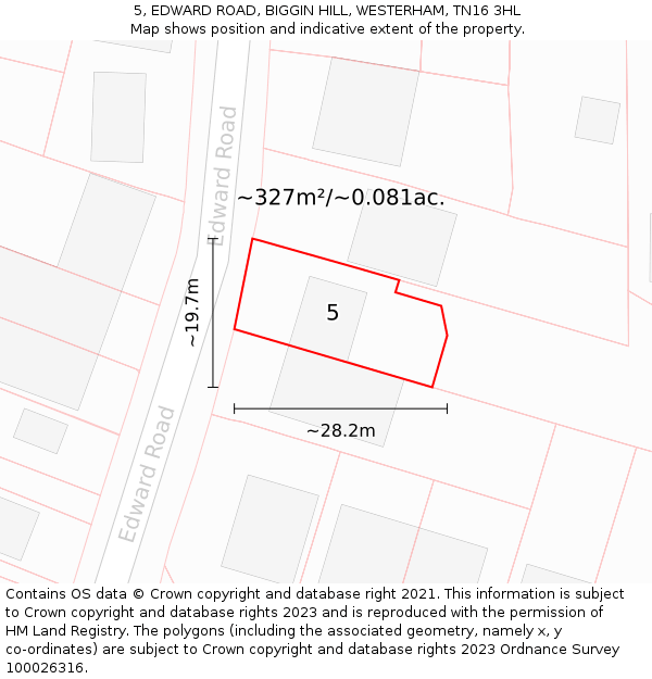 5, EDWARD ROAD, BIGGIN HILL, WESTERHAM, TN16 3HL: Plot and title map