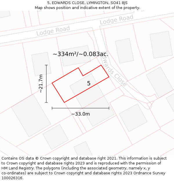 5, EDWARDS CLOSE, LYMINGTON, SO41 8JS: Plot and title map