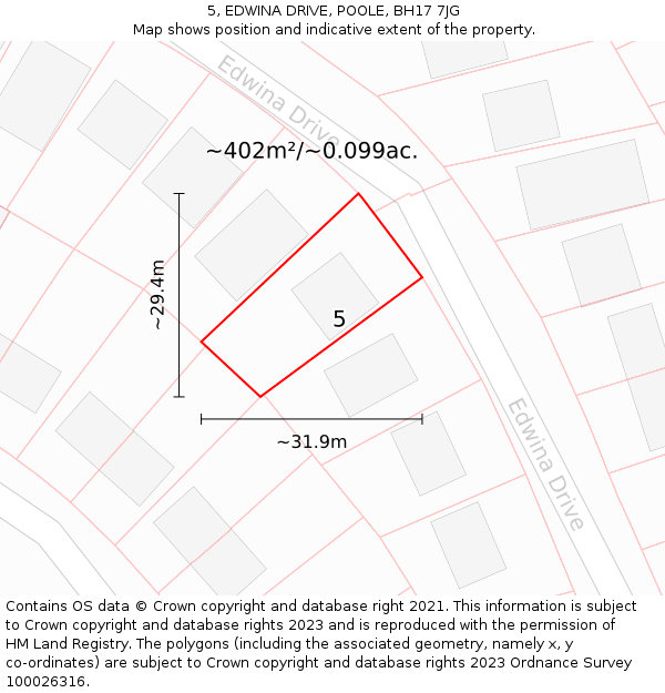 5, EDWINA DRIVE, POOLE, BH17 7JG: Plot and title map