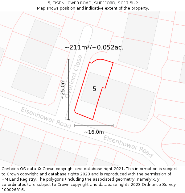 5, EISENHOWER ROAD, SHEFFORD, SG17 5UP: Plot and title map