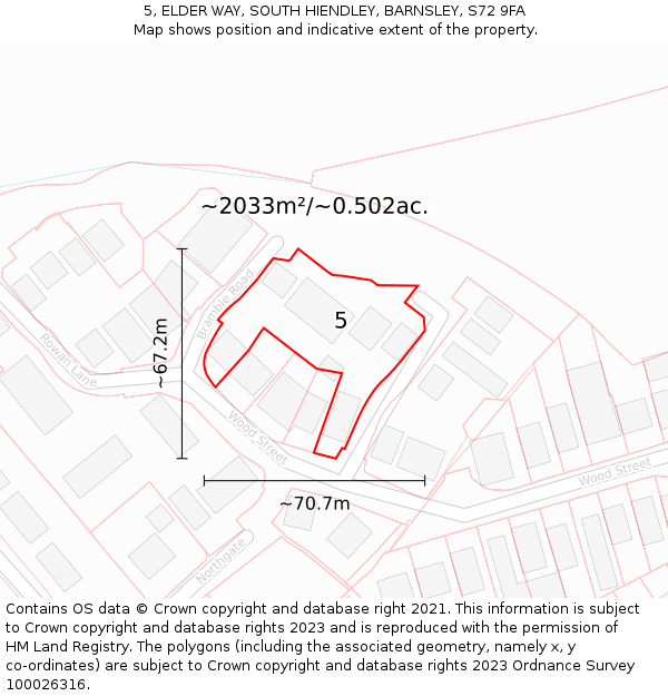 5, ELDER WAY, SOUTH HIENDLEY, BARNSLEY, S72 9FA: Plot and title map