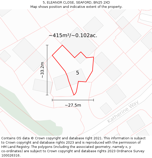 5, ELEANOR CLOSE, SEAFORD, BN25 2XD: Plot and title map