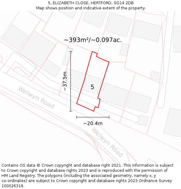 5, ELIZABETH CLOSE, HERTFORD, SG14 2DB: Plot and title map