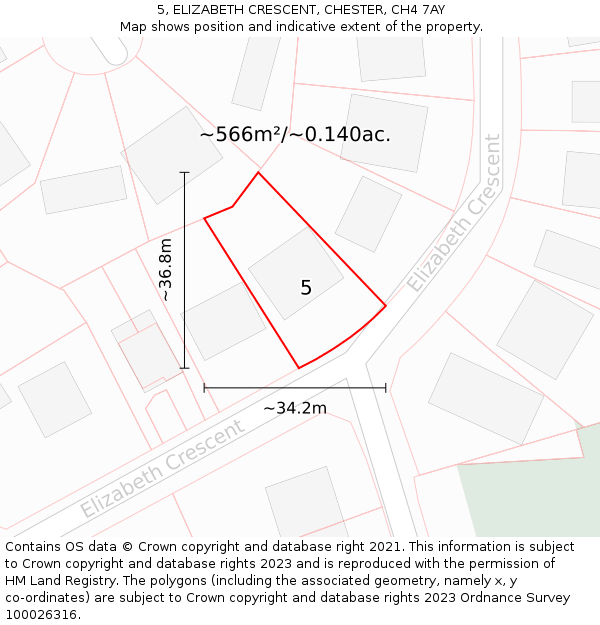 5, ELIZABETH CRESCENT, CHESTER, CH4 7AY: Plot and title map