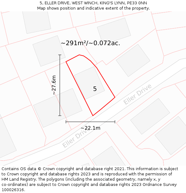 5, ELLER DRIVE, WEST WINCH, KING'S LYNN, PE33 0NN: Plot and title map