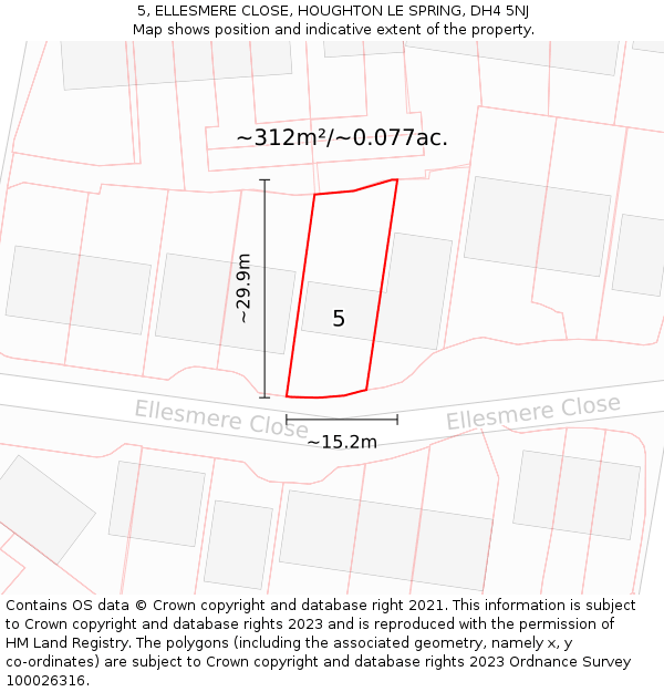 5, ELLESMERE CLOSE, HOUGHTON LE SPRING, DH4 5NJ: Plot and title map