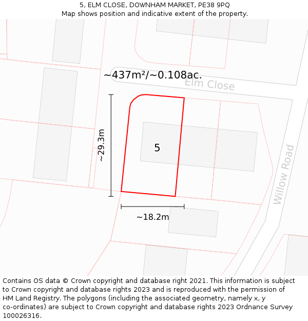 5, ELM CLOSE, DOWNHAM MARKET, PE38 9PQ: Plot and title map