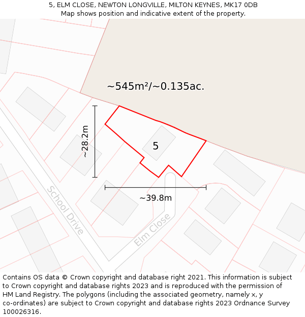 5, ELM CLOSE, NEWTON LONGVILLE, MILTON KEYNES, MK17 0DB: Plot and title map