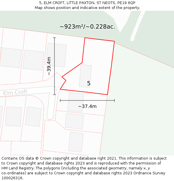 5, ELM CROFT, LITTLE PAXTON, ST NEOTS, PE19 6QP: Plot and title map