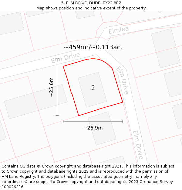 5, ELM DRIVE, BUDE, EX23 8EZ: Plot and title map