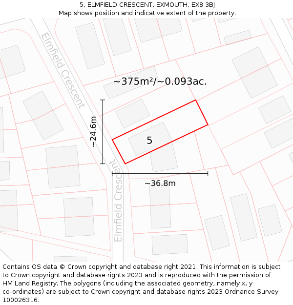 5, ELMFIELD CRESCENT, EXMOUTH, EX8 3BJ: Plot and title map