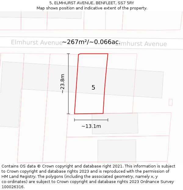 5, ELMHURST AVENUE, BENFLEET, SS7 5RY: Plot and title map