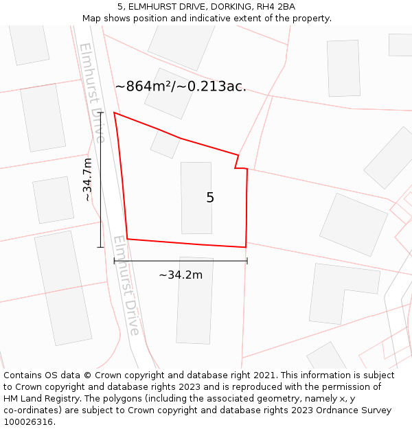 5, ELMHURST DRIVE, DORKING, RH4 2BA: Plot and title map