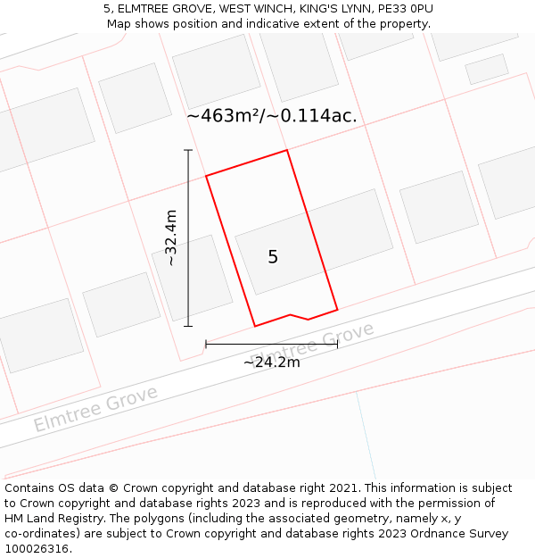 5, ELMTREE GROVE, WEST WINCH, KING'S LYNN, PE33 0PU: Plot and title map