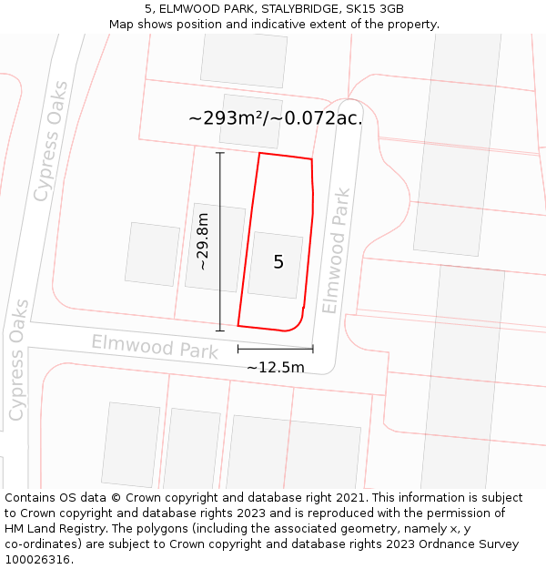 5, ELMWOOD PARK, STALYBRIDGE, SK15 3GB: Plot and title map