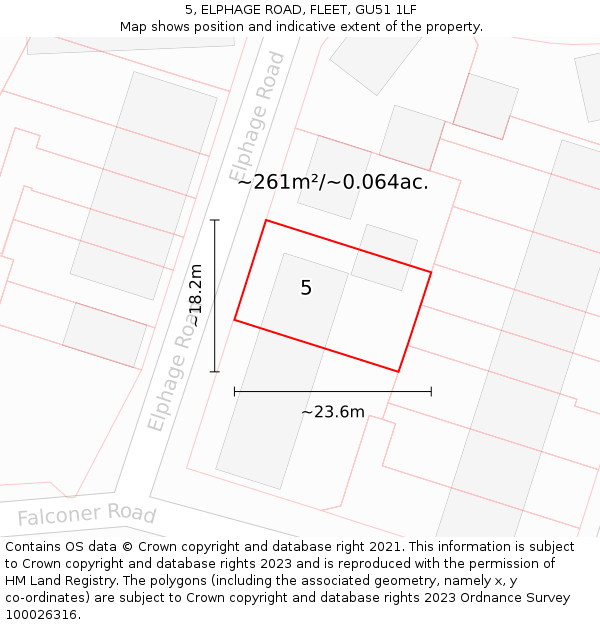 5, ELPHAGE ROAD, FLEET, GU51 1LF: Plot and title map