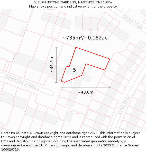 5, ELPHINSTONE GARDENS, HASTINGS, TN34 2BW: Plot and title map