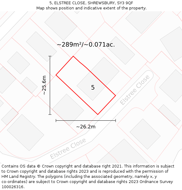 5, ELSTREE CLOSE, SHREWSBURY, SY3 9QF: Plot and title map