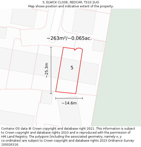 5, ELWICK CLOSE, REDCAR, TS10 2UG: Plot and title map