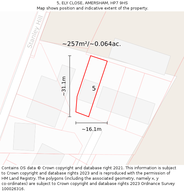 5, ELY CLOSE, AMERSHAM, HP7 9HS: Plot and title map