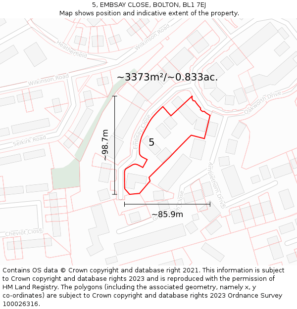 5, EMBSAY CLOSE, BOLTON, BL1 7EJ: Plot and title map