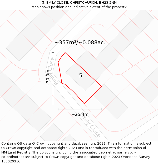 5, EMILY CLOSE, CHRISTCHURCH, BH23 2NN: Plot and title map