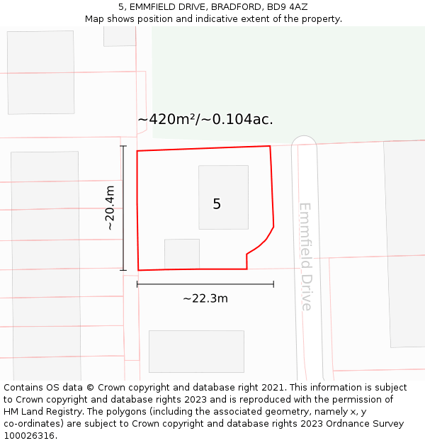 5, EMMFIELD DRIVE, BRADFORD, BD9 4AZ: Plot and title map