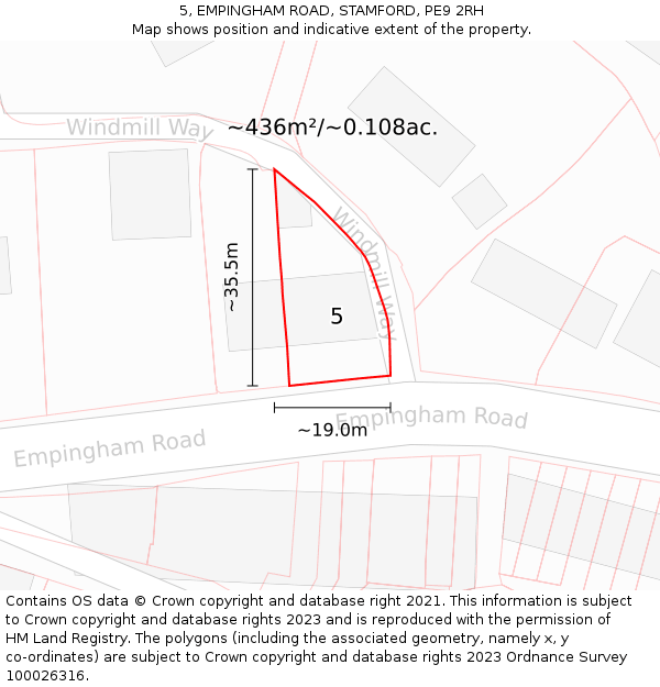 5, EMPINGHAM ROAD, STAMFORD, PE9 2RH: Plot and title map