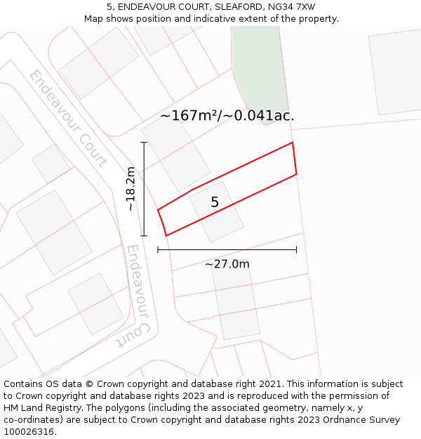 5, ENDEAVOUR COURT, SLEAFORD, NG34 7XW: Plot and title map