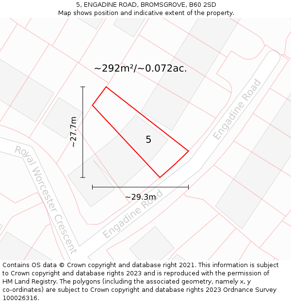 5, ENGADINE ROAD, BROMSGROVE, B60 2SD: Plot and title map