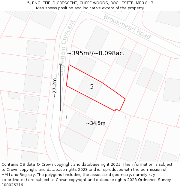 5, ENGLEFIELD CRESCENT, CLIFFE WOODS, ROCHESTER, ME3 8HB: Plot and title map