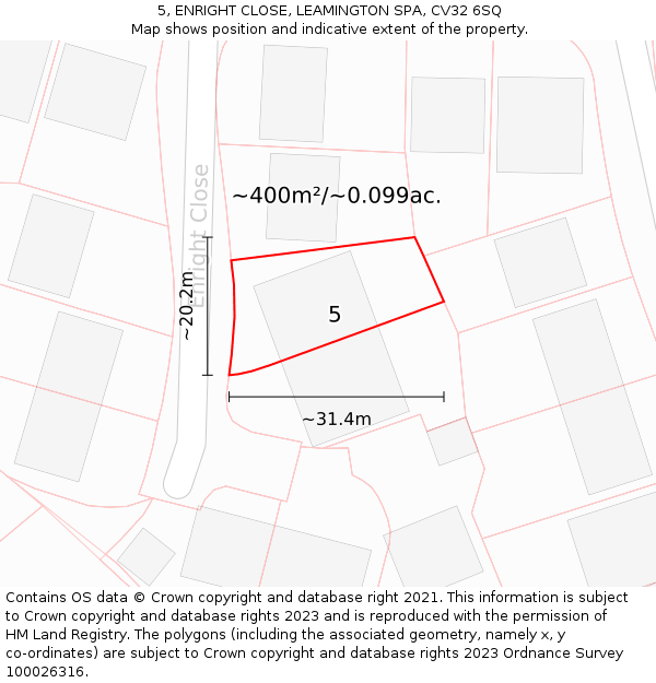 5, ENRIGHT CLOSE, LEAMINGTON SPA, CV32 6SQ: Plot and title map