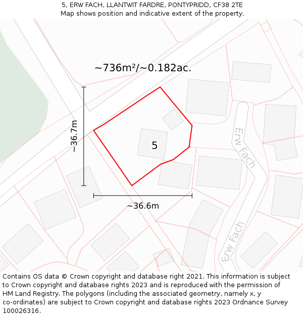 5, ERW FACH, LLANTWIT FARDRE, PONTYPRIDD, CF38 2TE: Plot and title map