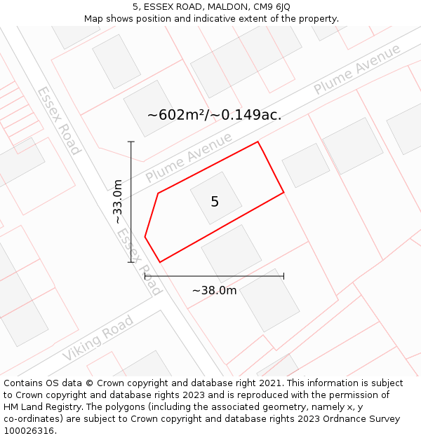 5, ESSEX ROAD, MALDON, CM9 6JQ: Plot and title map