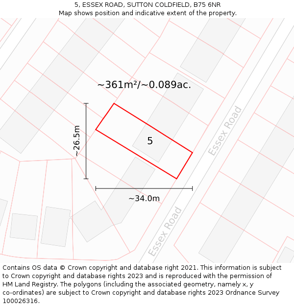 5, ESSEX ROAD, SUTTON COLDFIELD, B75 6NR: Plot and title map