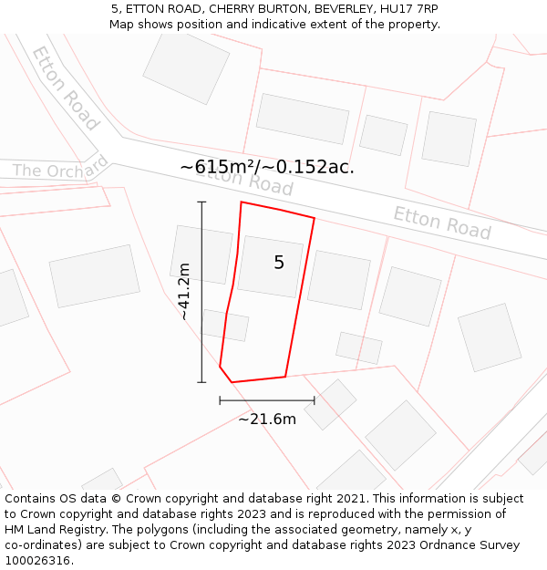 5, ETTON ROAD, CHERRY BURTON, BEVERLEY, HU17 7RP: Plot and title map