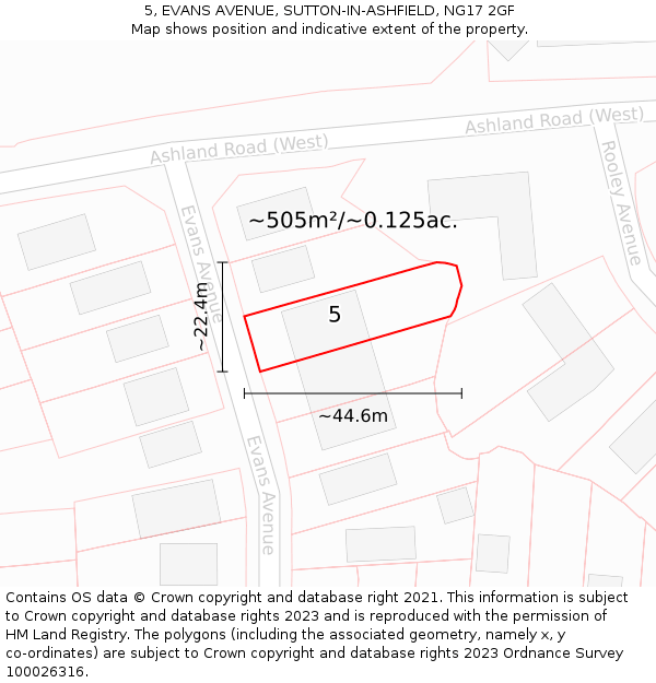 5, EVANS AVENUE, SUTTON-IN-ASHFIELD, NG17 2GF: Plot and title map