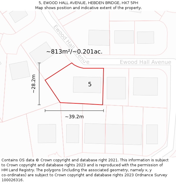 5, EWOOD HALL AVENUE, HEBDEN BRIDGE, HX7 5PH: Plot and title map