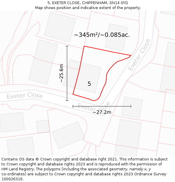 5, EXETER CLOSE, CHIPPENHAM, SN14 0YG: Plot and title map